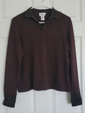Vintage 90s breckenridge Brown Women's V-Neck Collared Shirt with Animal Print